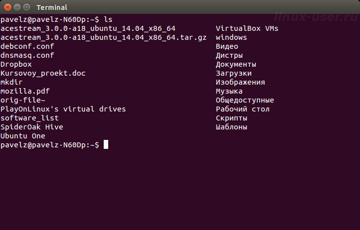 ls - выводит список файлов в текущей директории в терминале Linux