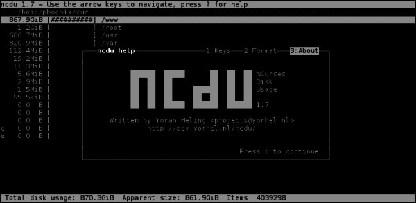 Ncdu - анализ жесткого диска
