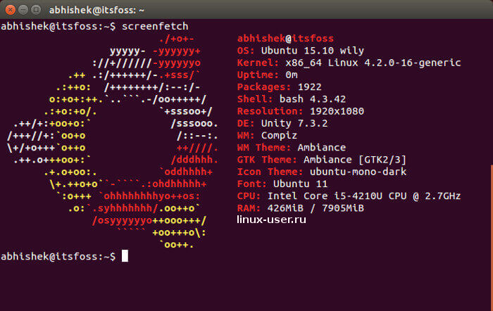 Screenfetch — информация о железе в Ubuntu